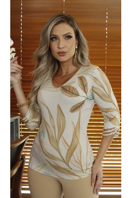044919 - Blusa Ramany Estampa Folhagem